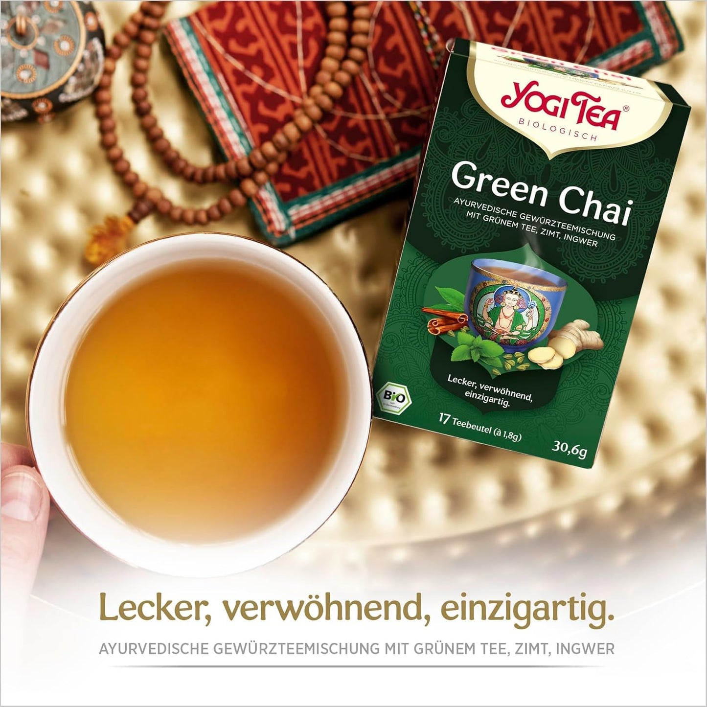 Yogi Tea Grüner Chai, ayurvedischer Bio-Gewürztee, Mischung aus Zimt, Minze, grünem Tee, Ingwer, Kardamom und Nelke, 6 x 17 Teebeutel (insgesamt 102 Teebeutel)