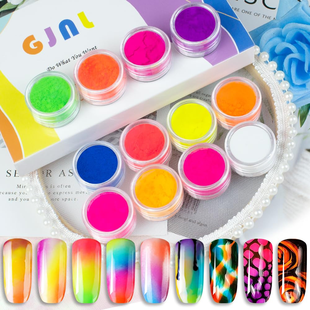 Neon Phosphor Pigment Pulver Für Nägel Lidschatten - 12 Farben Neon Nagel Glitzer Augenpulver Maniküre Halloween Neon Make-Up Dekoration Nail Art Staub Pigment