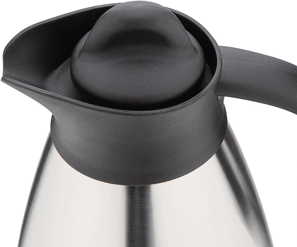 Olympia Vakuum-Milchbecher mit Schraubverschluss, 500 ml/17 oz, Edelstahl mit schwarzem Deckel, seitlicher Milchaufdruck, Buffetstationen für Tee und Kaffee, CL371