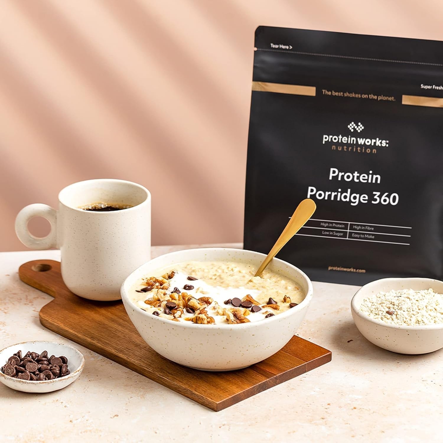 Protein Works - Protein Porridge 360 | Mythos Zusätzliche Vitamine und Mineralien | Proteinreiches Frühstück | Kalorienarme Haferflocken | 6 Portionen | Bananen-Schoko-Chip | 500G Müsli Naty Shop