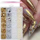 GZMAYUEN 920 Stück Gold Silber Flatback Perlen Für Nägel, Halbrunde Weiße Beige Nagelperlen, Kleine Halbrunde Flatback Perlen Für DIY Nail Art Decor