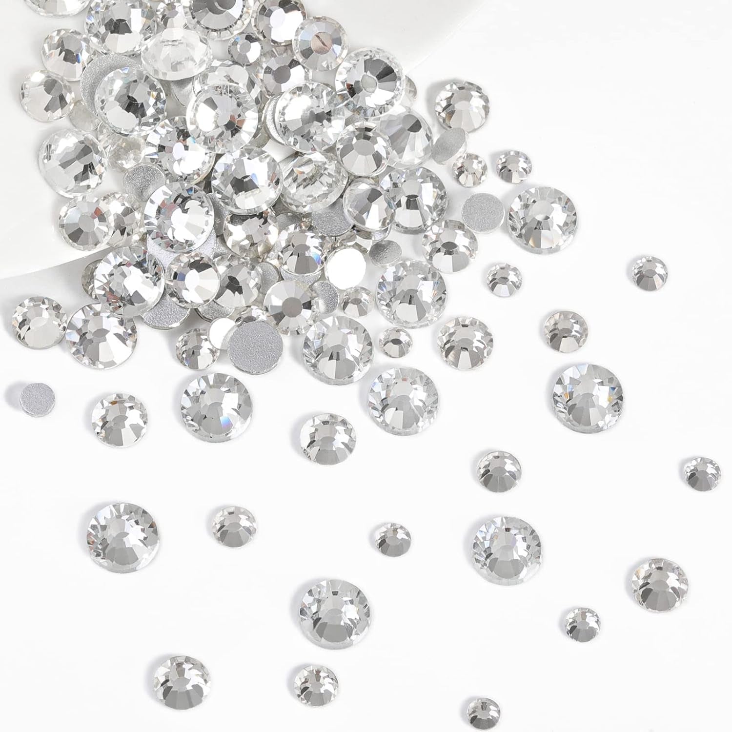 Beadsland 2500 Stück Glas Nailart Strasssteine ​​​​Kristall Flatback Edelsteine ​​​​Runde, ​​Für Handwerk Gemischt 8 Größen SS4 ~ SS30 Mit Picking Pinzette Und Stift (Kristall Weiß)