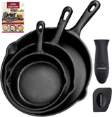 OVERMONT Grillpfanne aus Gusseisen mit Griff Töpfe und Pfannen Naty Shop Rundes Set mit 3 Teilen