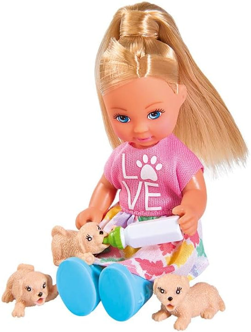 Simba 105733072 – Evi Love Hundesitter mit Hund und drei Welpen, Zubehör, Modepuppe, 12 cm, für Kinder ab 3 Jahren