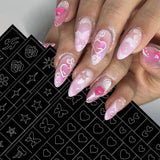 6 Blatt Airbrush-Schablone, Nagelaufkleber, Schmetterling, Flamme, Sterne, Herz, Sterne, Nagelaufkleber, Druckschablone, Werkzeug, Nagelkunst, selbstklebende Aufkleber für Frauen, Nagelkunst-Designaufkleber
