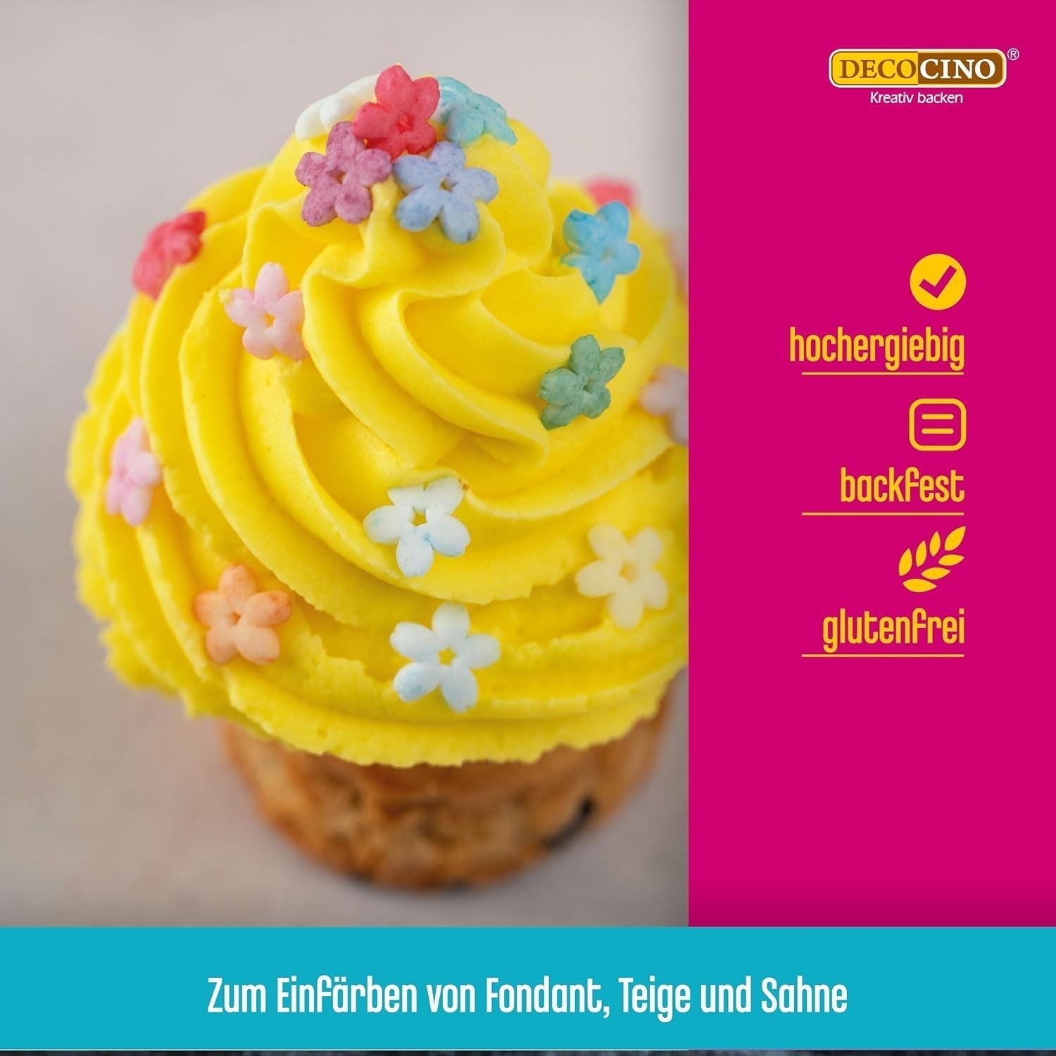 6er Set Decocino Farbpasten – 6 x 20 g – Lebensmittelfarbe in Rot, Rosa, Grün, Gelb, Blau und Schwarz, ideal zum Einfärben von Kuchen, Fondant und Cremes – Azofrei und glutenfrei