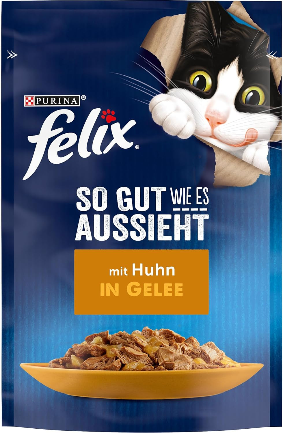 Felix So gut wie es aussieht, Nassfutter für Katzen in Gelee mit Huhn, 26er Pack (26 x 85 g)