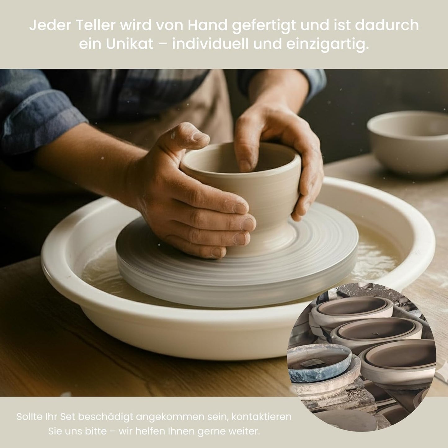 Feinsteinzeug-Geschirrset für 6 Personen, 18-teilig – stärker und kratzfester als Teller und Schüsseln aus Steingut, glänzendes Beige | Das Geschirrset umfasst 6 Speiseteller, 6 Dessertteller und 6 Schüsseln –