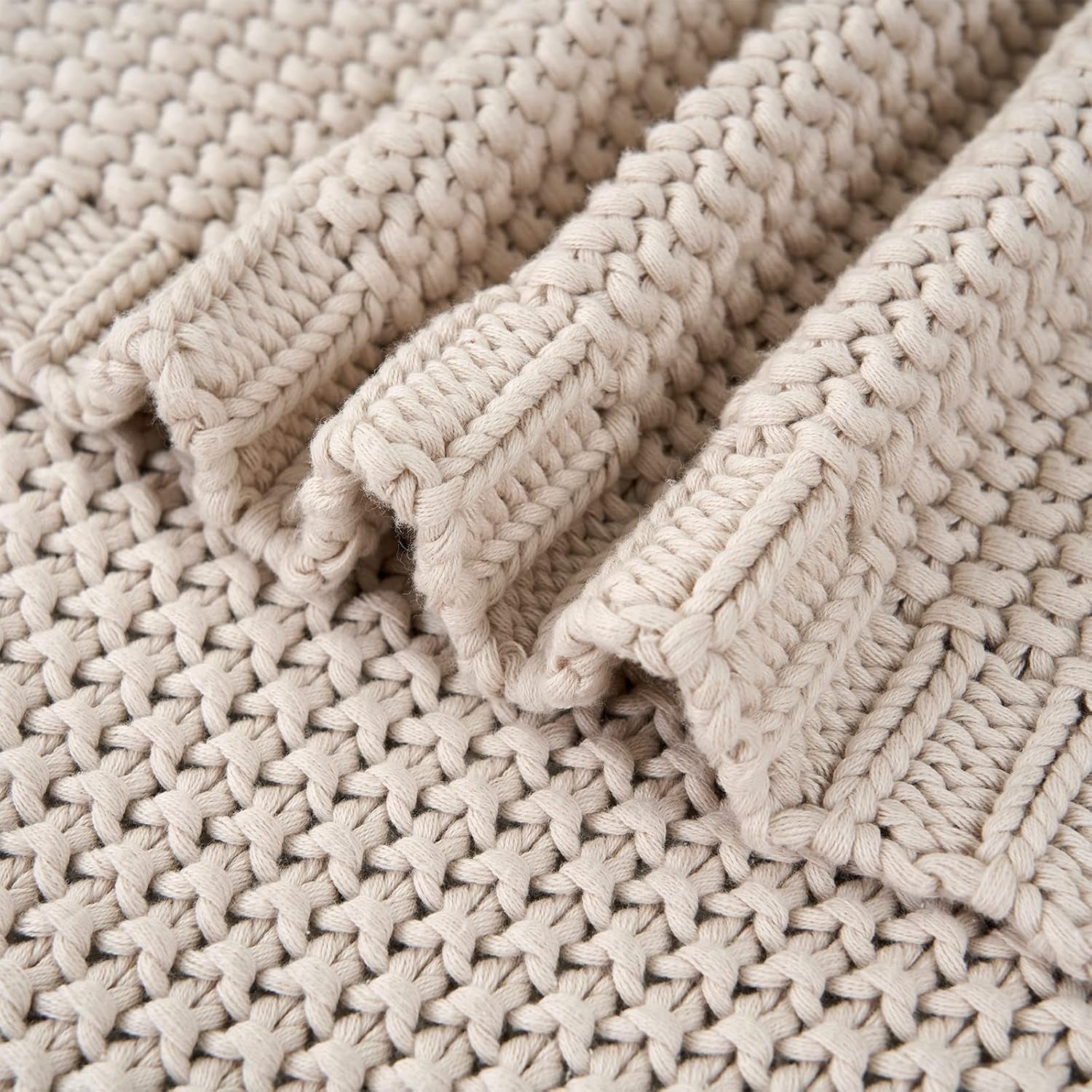 Grobstrick-Überwurfdecke, leicht, Beige, 100 % Bio-Baumwolle, Decke für Couch, Sofa, Bett, Kind, Kinderzimmer, rustikal, Shabby-Chic, modernes Bauernhaus, 152,4 x 203,2 cm, inklusive Wäschesack. Betten und Decken, Longhui-Bettwäsche