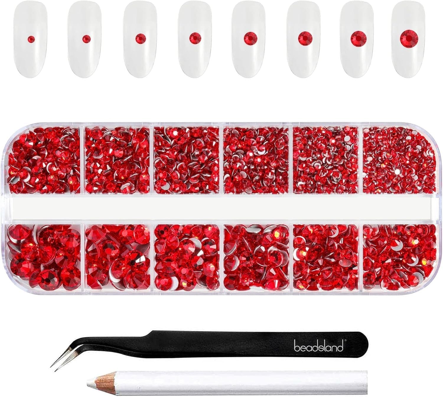 Beadsland 2500 Stück Glas Nailart Strasssteine ​​​​Kristall Flatback Edelsteine ​​​​Runde, ​​Für Handwerk Gemischt 8 Größen SS4 ~ SS30 Mit Picking Pinzette Und Stift (Kristall Weiß)