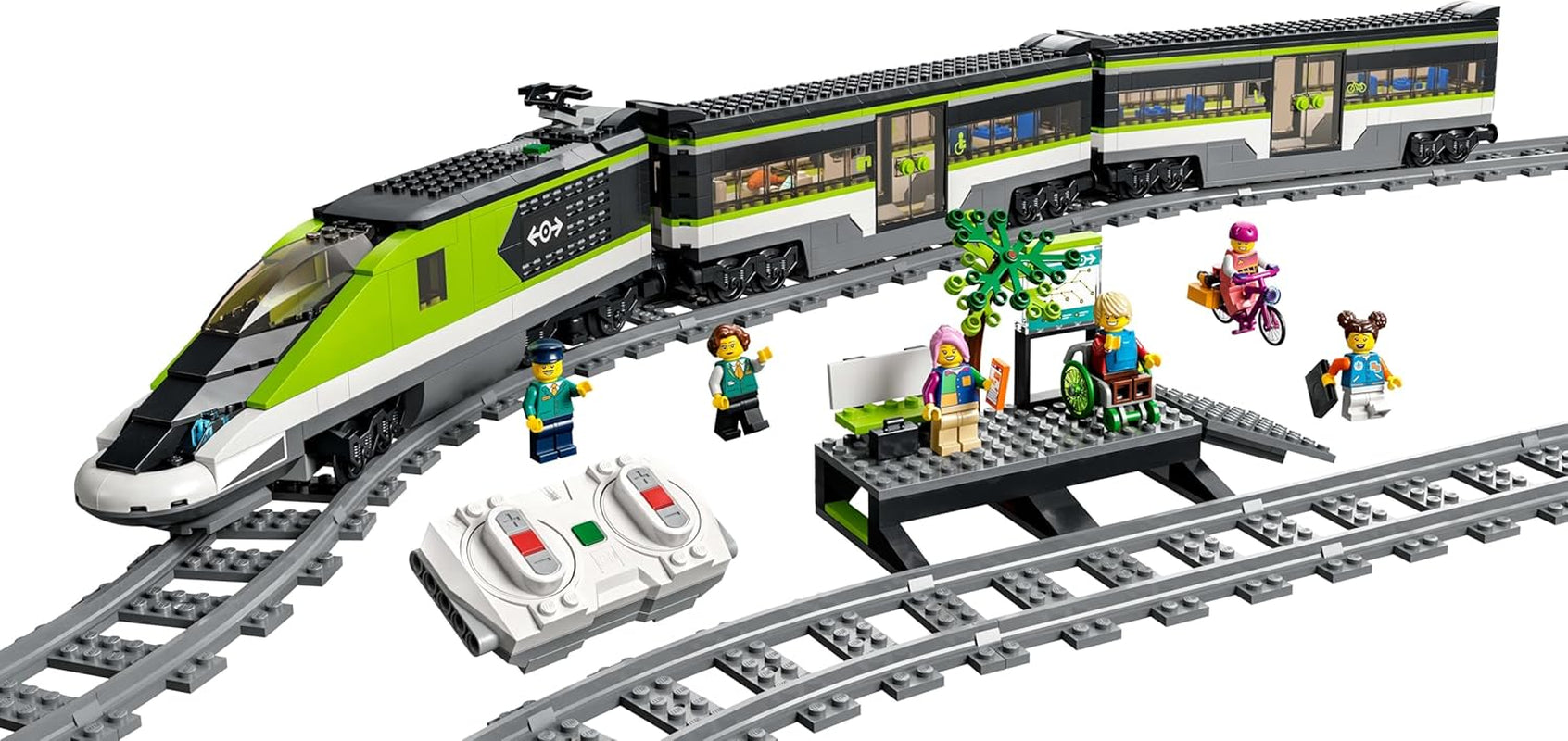 LEGO City Personen-Expresszug, ferngesteuertes Zugset, Eisenbahnspielzeug mit Scheinwerfern, 2 Waggons und 24 Gleiselementen, Geschenk für Kinder, Jungen und Mädchen 60337 Bausets Besuchen Sie den LEGO-Store