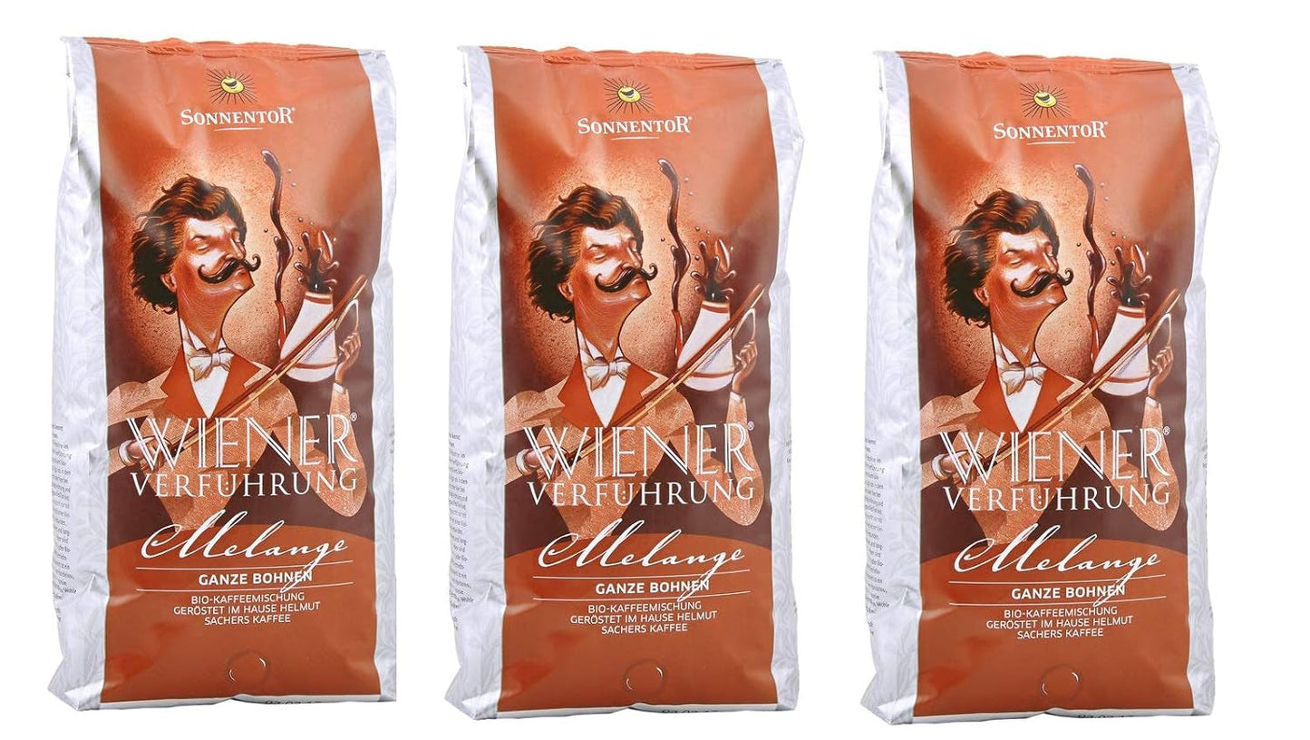 Kaffeemelange, ganze Bohnen, Wiener Verführung, Bio, 3 x 1000g