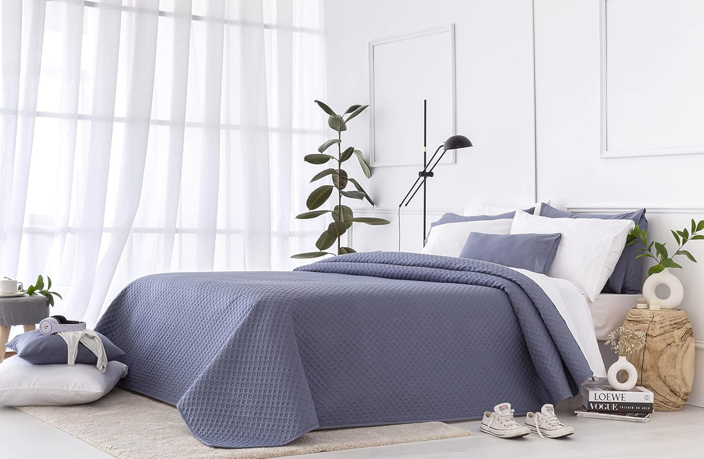 Todocama Fine Boutique Tagesdecke mit Piqué-Motiv, für Frühling, Sommer, Herbst und Winter, 100 % superweiche Mikrofaser, Multifunktionsdecke, 140/150/160–250 x 260 cm, hellgrau. Betten und Decken. Besuchen Sie den Todocama-Store, Blau/Grau, 180 x 260 cm