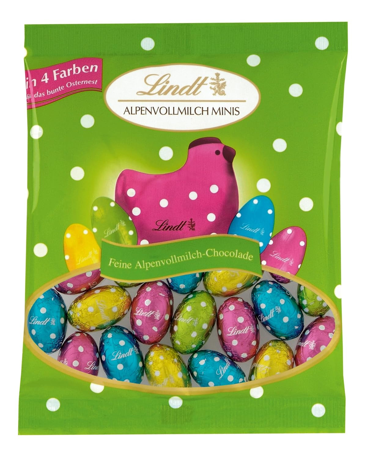 Kleine Osterfreunde mit Schokolade | 2 x 100 g und Schokoladendekor Mini-Eier mit Alpenmilch | 2 x 180 g Beutel | Eier aus hochwertiger Vollmilchschokolade, fröhlich und bunt verpackt, in vier Farben zu Ostern