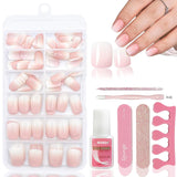 120 Stück nackte rosa künstliche Nägel mit Nagelkleber – 12 Größen kurze, ovale, quadratische Nägel zum Aufdrücken – schöne Nägel, zum Aufkleben auf künstliche Nägel – geeignet für DIY-Nageldesign für Frauen (Squaval Pink Gradient)