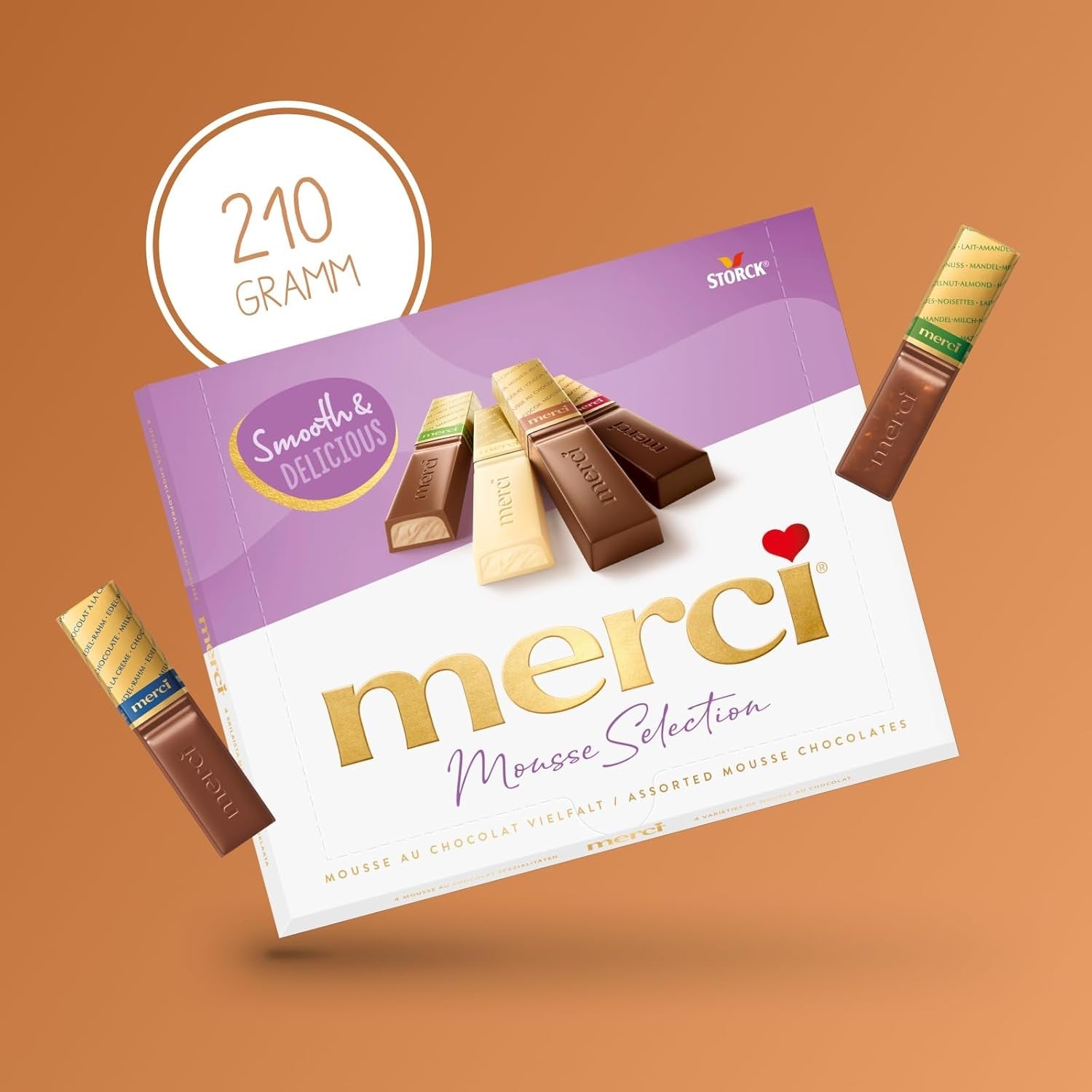 merci Finest Selection Mousse au Chocolat Sorte – 1 x 210 g – Spezialitäten Erlesenes Schokoladenmousse – Gefüllte und ungefüllte Pralinen
