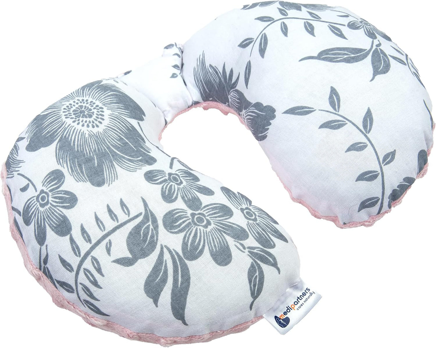 Medi Partners Baby-Nackenkissen, Nackenstütze, 100 % Baumwolle/Minky, Baby-Nackenkissen für Auto, Kinderwagen, Reisen, Reisen, Schlafen, Nackenkissen, Schlummerrolle (REH mit grauem Minky), zervikale orthopädische Kissen, Naty Shop, Berry mit rosa Minky