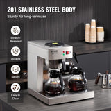 VEVOR Kommerzieller 12-Tassen-Filter-Espressokocher mit 3 Glaskaraffen und 3 Heizplatten, Edelstahl-Espressomaschine mit automatischer Wasserversorgung für Restaurant, Büro, Café