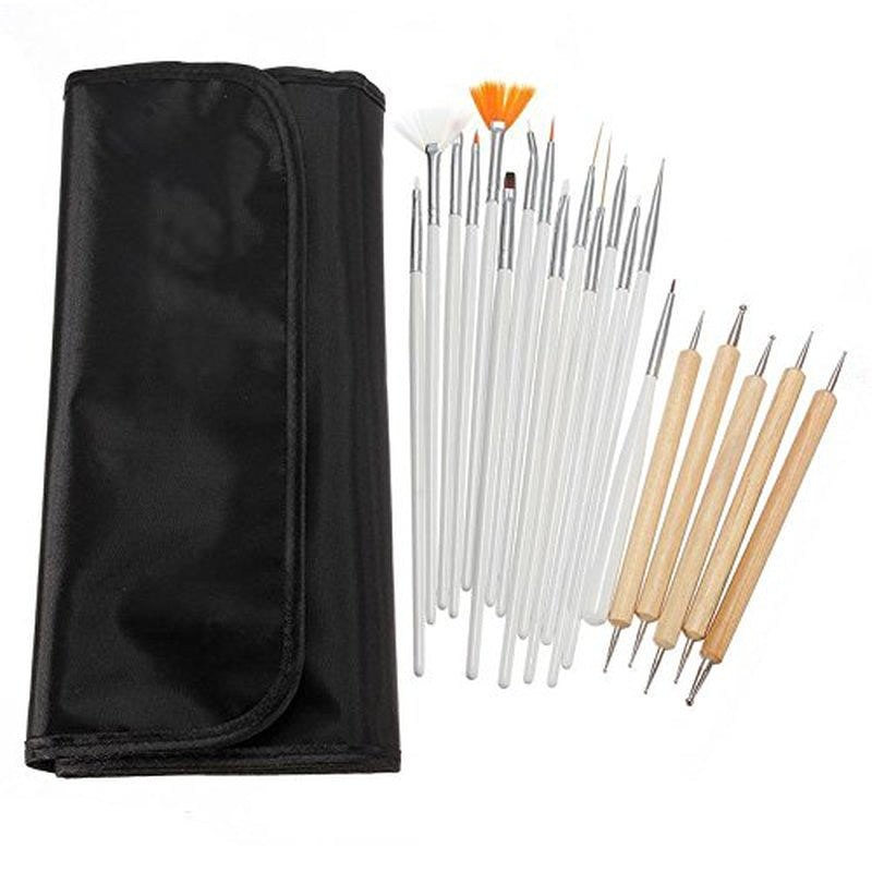 ® 20 x professionelle Nagelpinsel, Gel, Malpinsel, Künstlerpinsel, French-Nagelpinsel-Set, Werkzeugset mit spitzer Spitze, für Nageldesign, Malen, Punktmuster usw., mit Tasche