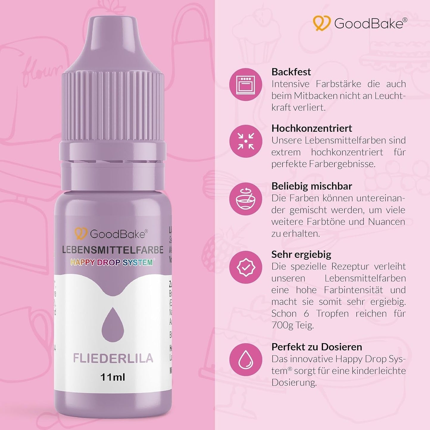 Goodbake Pastel Lilac Lebensmittelfarbe (11 ml) – hochdosierte Lebensmittelfarbe – zum Färben von Kuchen, Fondant, Buttercreme, Macarons, Getränken, Schleim und vielen anderen Gegenständen. 100 % vegan