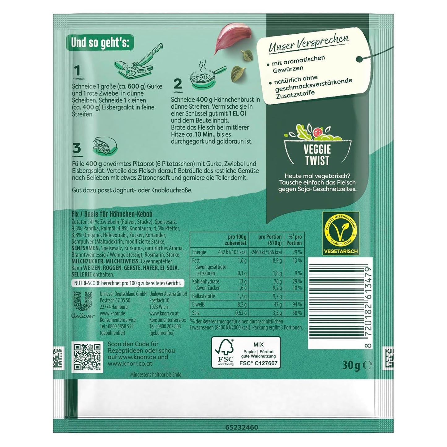Knorr Fix Kebab für ein würziges und krosses Hähnchen Gericht ohne geschmacksverstärkende Zusatzstoffe 3 Portionen