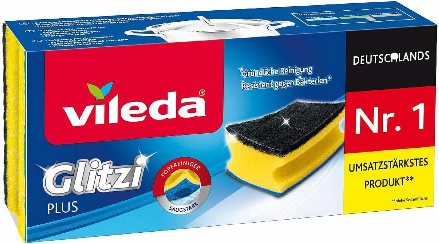 Vileda Glitzi, Spülschwamm für die Küche, mit antibakterieller Wirkung, stark saugfähig, Packung mit 18 Naty Shop Küchenreinigern
