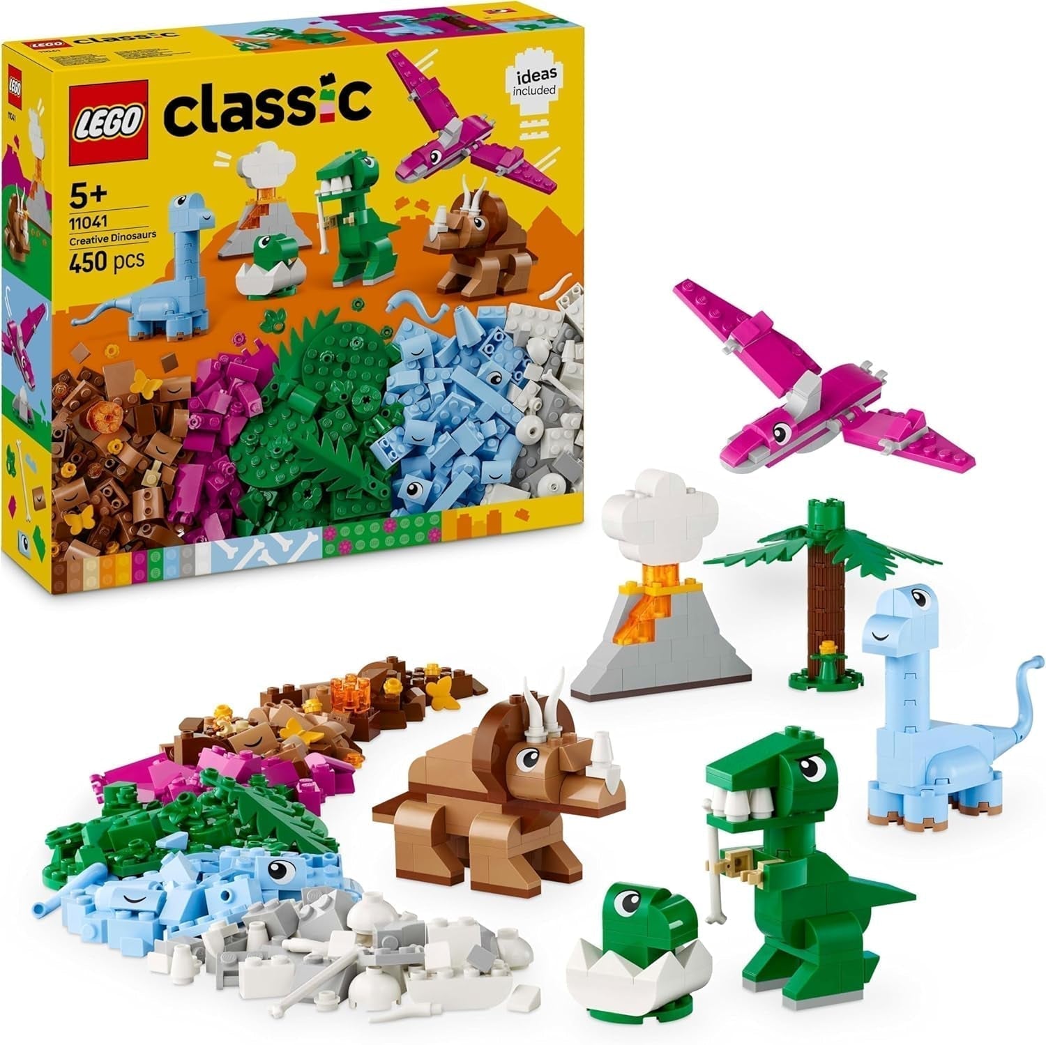 LEGO Classic Kreativ-Dinosaurier-Bauset mit Tierfiguren und Modellen aus Steinen, fantasievolles Spielerlebnis, Geschenk für 5-jährige Jungen und Mädchen, inklusive T.Rex und Triceratops 11041 Bausets Besuche den LEGO-Store Standardtitel