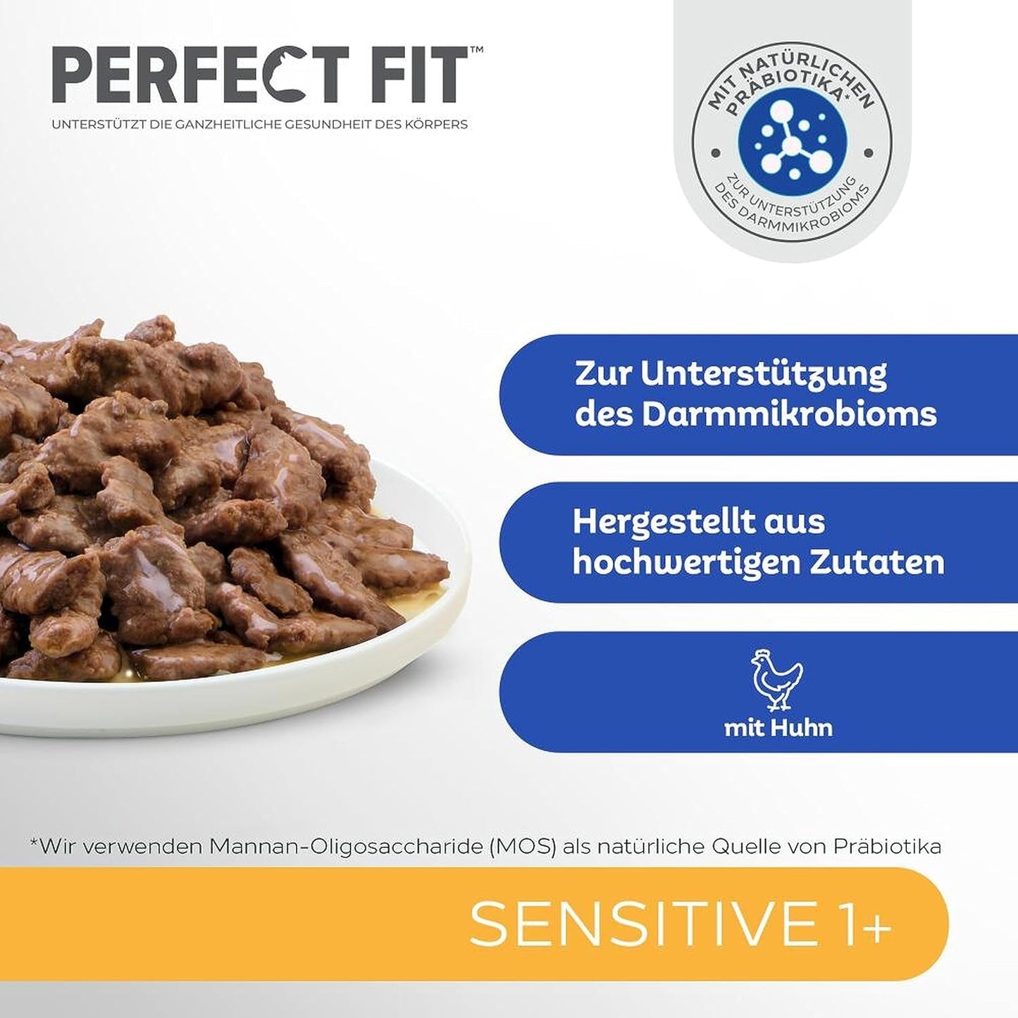 Nassfutter für Katzen Perfect Fit Sensitive 1+ mit Huhn in Soße, 12 Beutel, 12 x 85g – Premium-Nassfutter für empfindliche Katzen ab 1 Jahr, ohne Weizen und Soja, zur Unterstützung der Verdauung