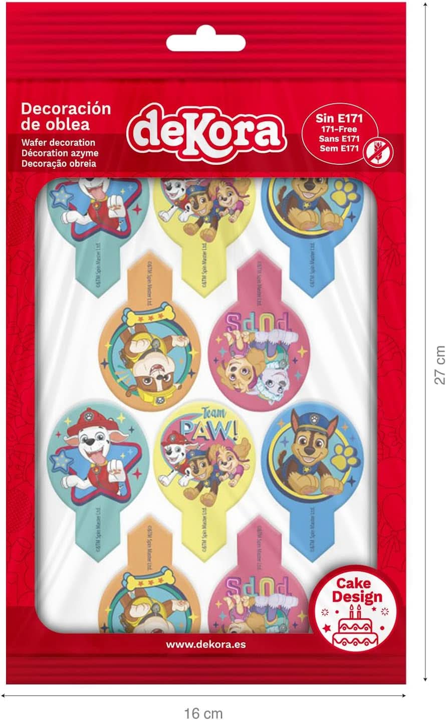 Dekora, Dekorapin Paw Patrol Essbare Kuchendekorationen, 20 Esspapierwaffeln – 6,5 x 4 cm Naty Shop