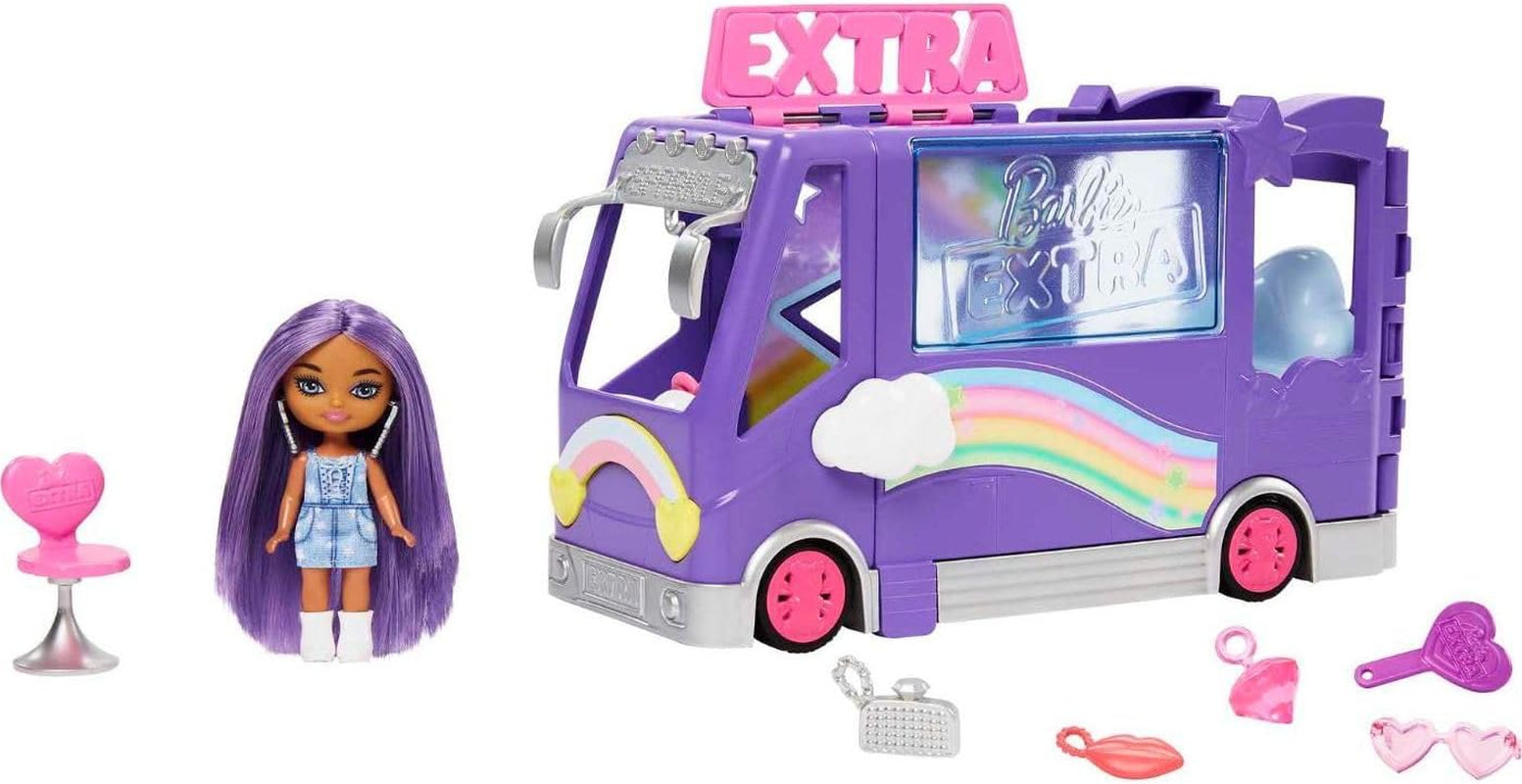 Barbie Extra Mini Minis Puppe, Extra Mini Minis Puppe mit extra glitzerndem Touring Van, inklusive Make-up-Station und Showzubehör, Kindergeschenk, Spielzeug für Kinder ab 3 Jahren, HKF84
