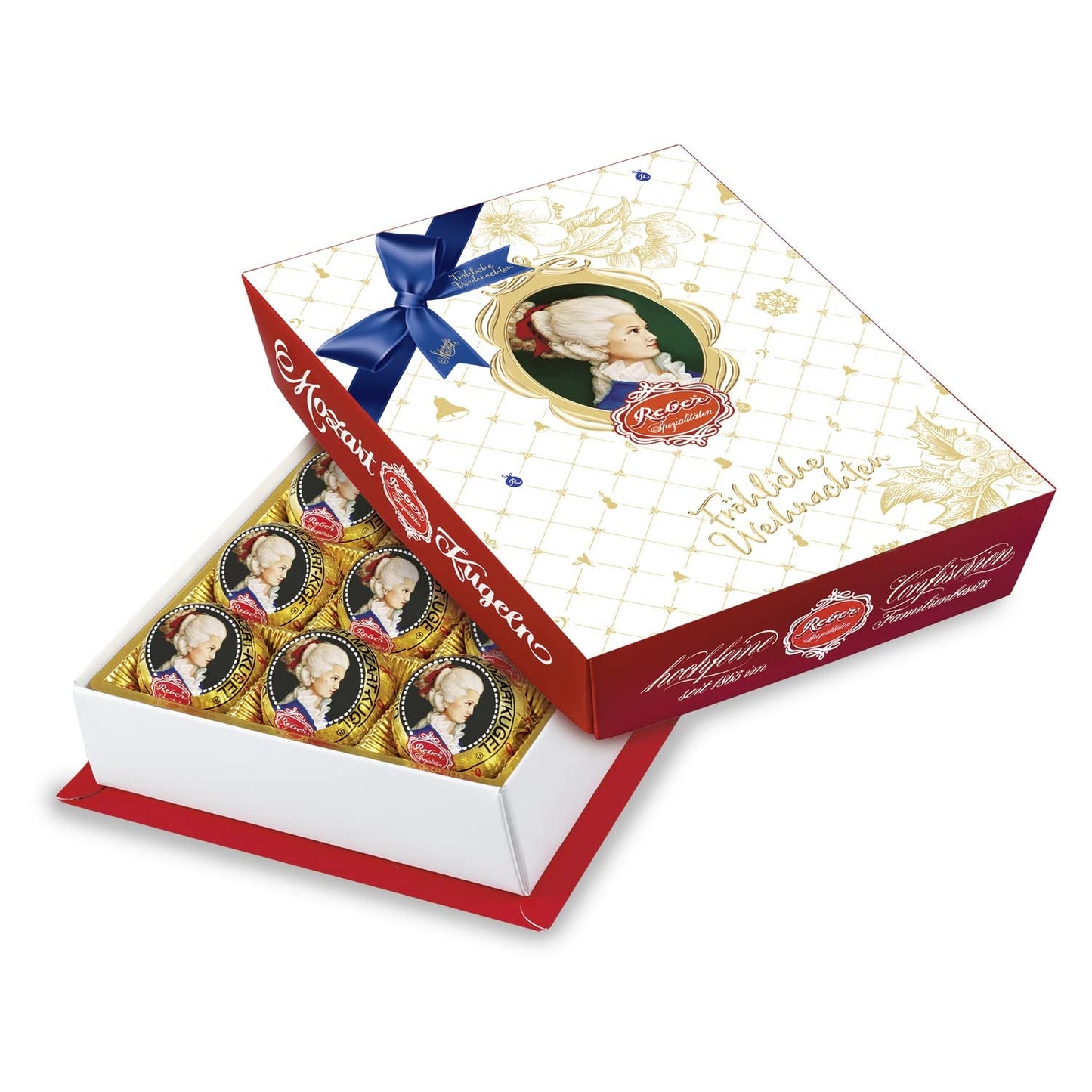 Reber Mozartkugeln mit Zartbitterschokolade, 6er Pack mit Marzipan und Nougat, vegan – 1 x 120 g