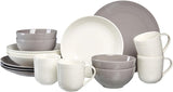 Ritzenhoff & Breker Levi 16-teiliges Geschirrset, Teller, Schüsseln und Tassen für 4 Personen, skandinavisches Design mit feinem geriffeltem Relief, Mix & Match-Geschirr, Porzellan, Weiß und Grau