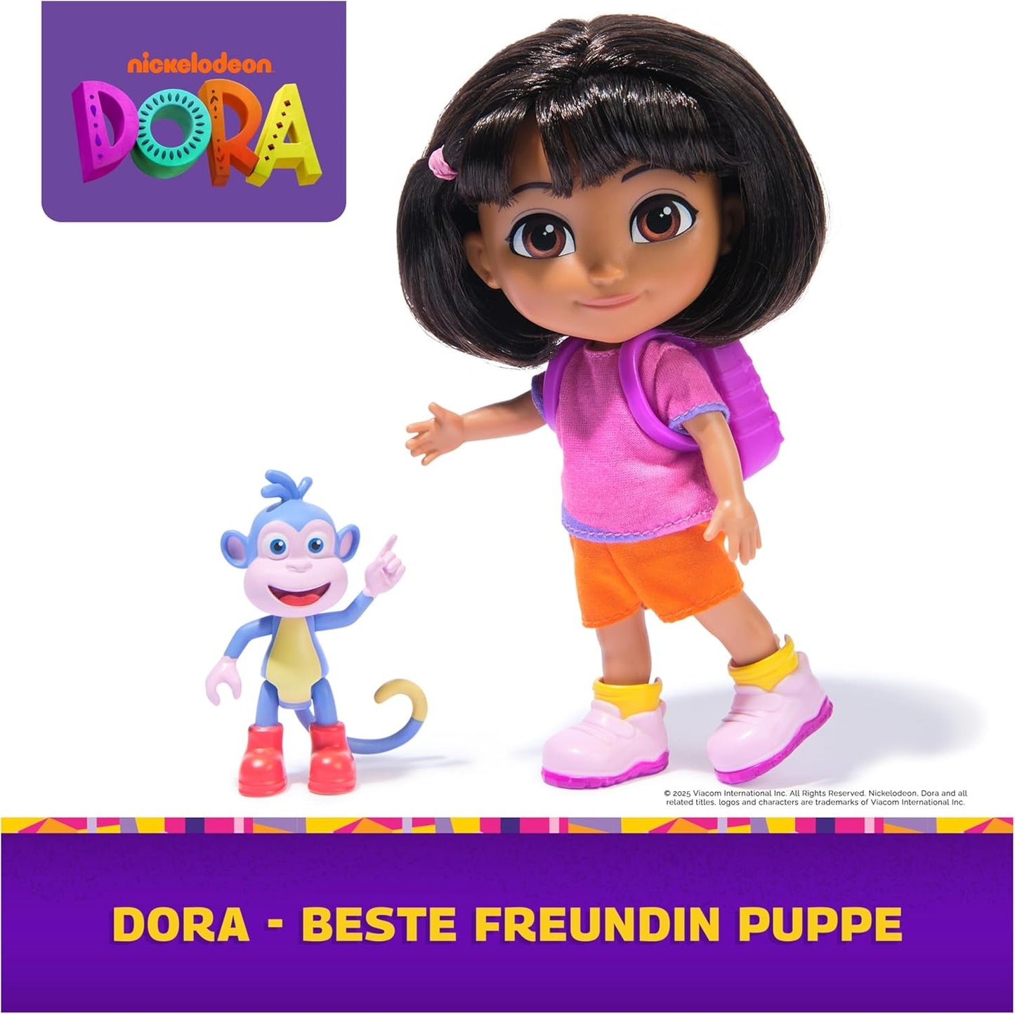 DORA – Best Friend Puppe – Größe 22 cm, mit kämmbaren Haaren, Ranzen und Affenstiefeln, bekannt aus der beliebten TV-Serie, für Kinder ab 3 Jahren