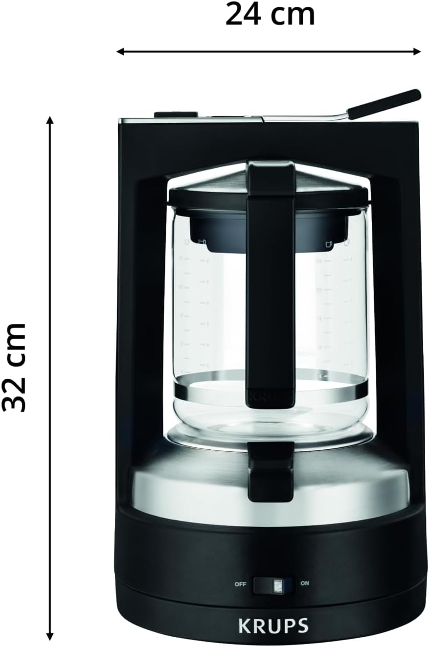 Krups T8 Filter-Espressomaschine, 850 Watt, automatische Abschaltung, 8–12 Tassen, 1 l Fassungsvermögen, Permanentfilter, beleuchteter Ein-/Ausschalter, einfach zu bedienen, Schwarz, KM4689