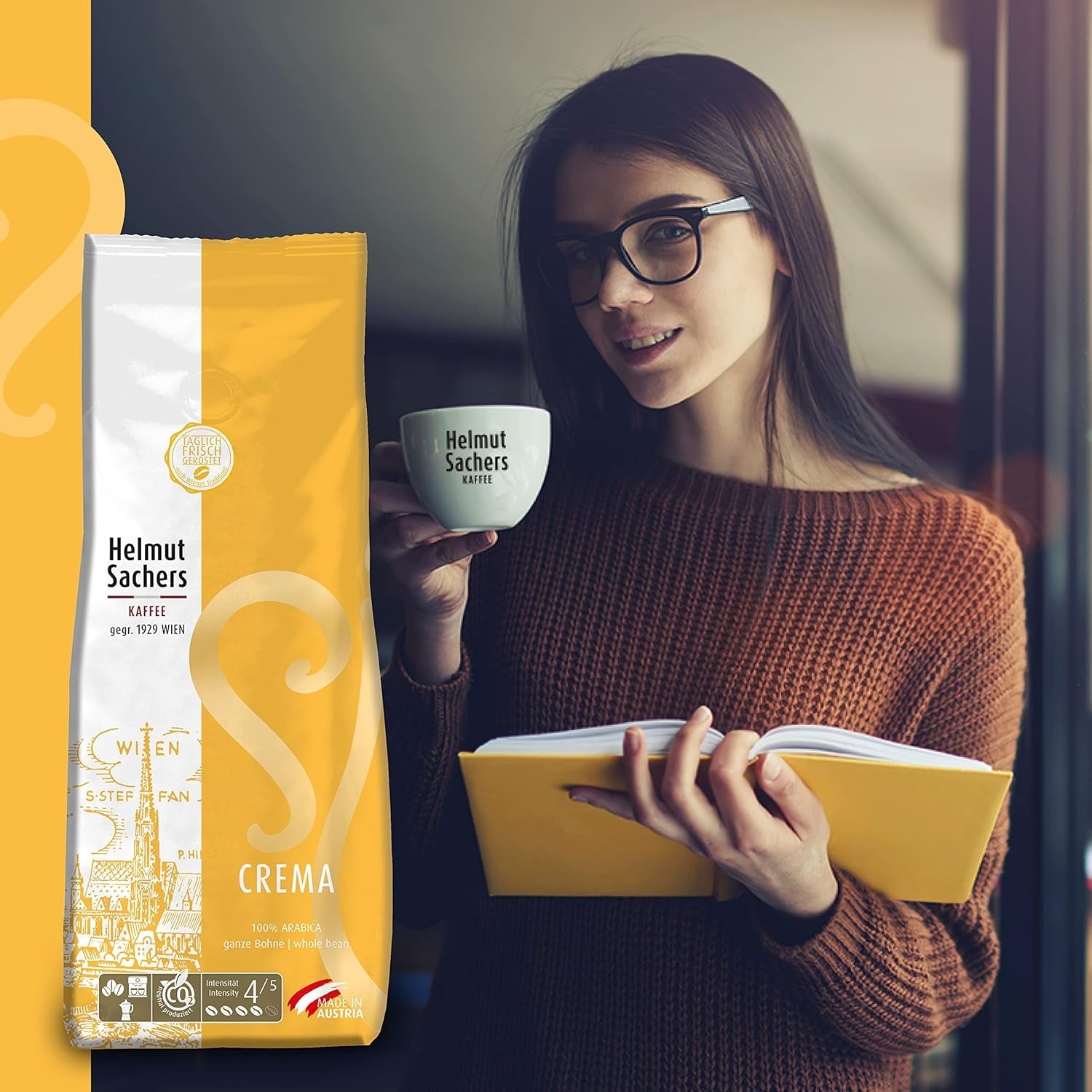 Helmut Sachers Kaffee - Creme, Stärke 4/5, 100 % Arabica, ganze Kaffeebohnen, 6 x 500 g