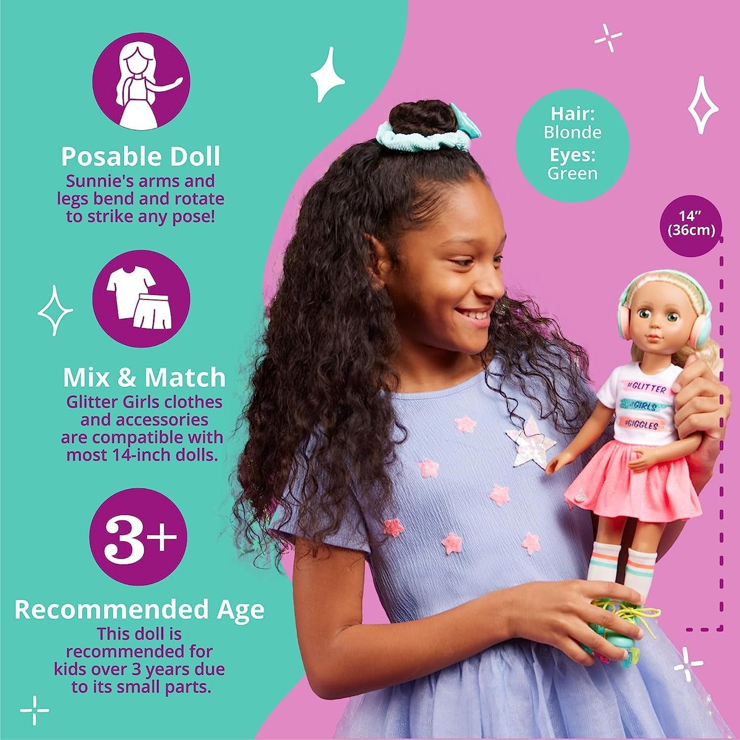 Glitter Girls – Sunnie Dolls – bewegliche Sunnie-Puppe, 36 cm – blondes Haar und grüne Augen – Spielzeug für Kinder ab 3 Jahren