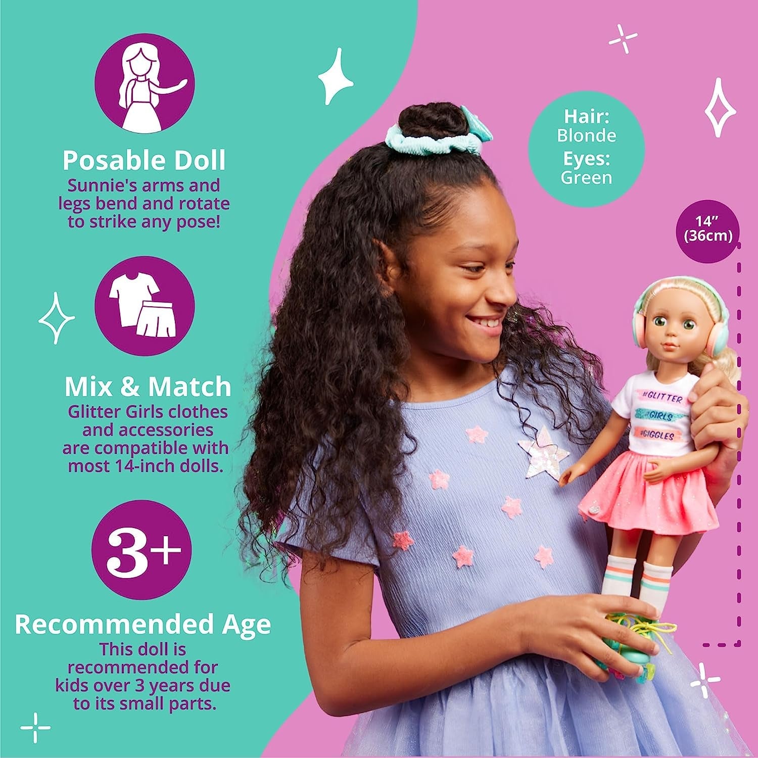Glitter Girls – Sunnie Dolls – bewegliche Sunnie-Puppe, 36 cm – blondes Haar und grüne Augen – Spielzeug für Kinder ab 3 Jahren
