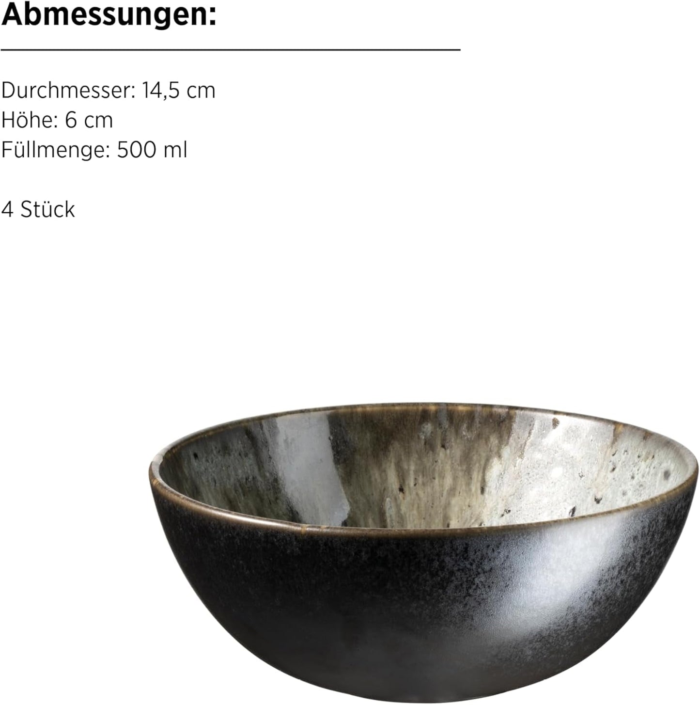 MÄSER Carellia 12-teiliges Frühstücksset – Keramik aus Portugal – reaktive Glasur – 4 Dessertteller 23 cm, 4 Schüsseln 15 cm, 4 Kaffeebecher 430 ml – spülmaschinen- und mikrowellengeeignet, grau