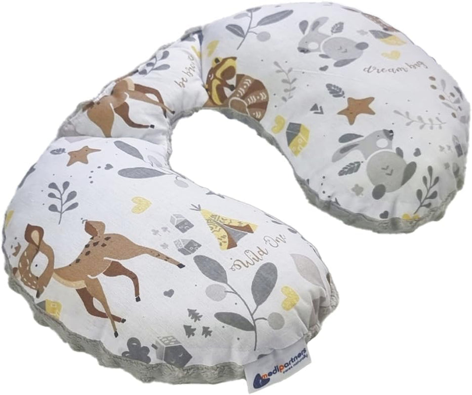 Medi Partners Baby-Nackenkissen, Nackenstütze, 100 % Baumwolle/Minky, Baby-Nackenkissen für Auto, Kinderwagen, Reisen, Reisen, Schlafen, Nackenkissen, Schlummerrolle (REH mit grauem Minky). Zervikale orthopädische Kissen, Naty Shop, Hirsch mit grauem Minky