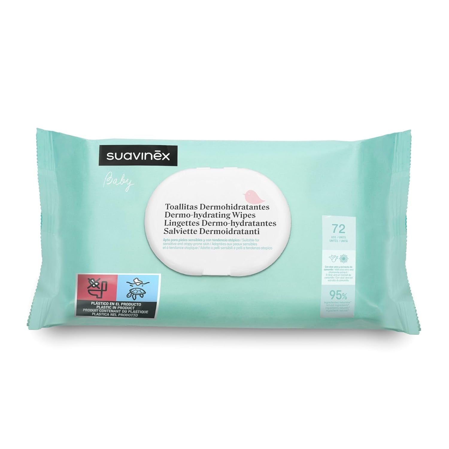 Suavinex Baby-Feuchttücher, 60 Stück, geeignet für atopische Haut, 96 % natürliche Inhaltsstoffe
