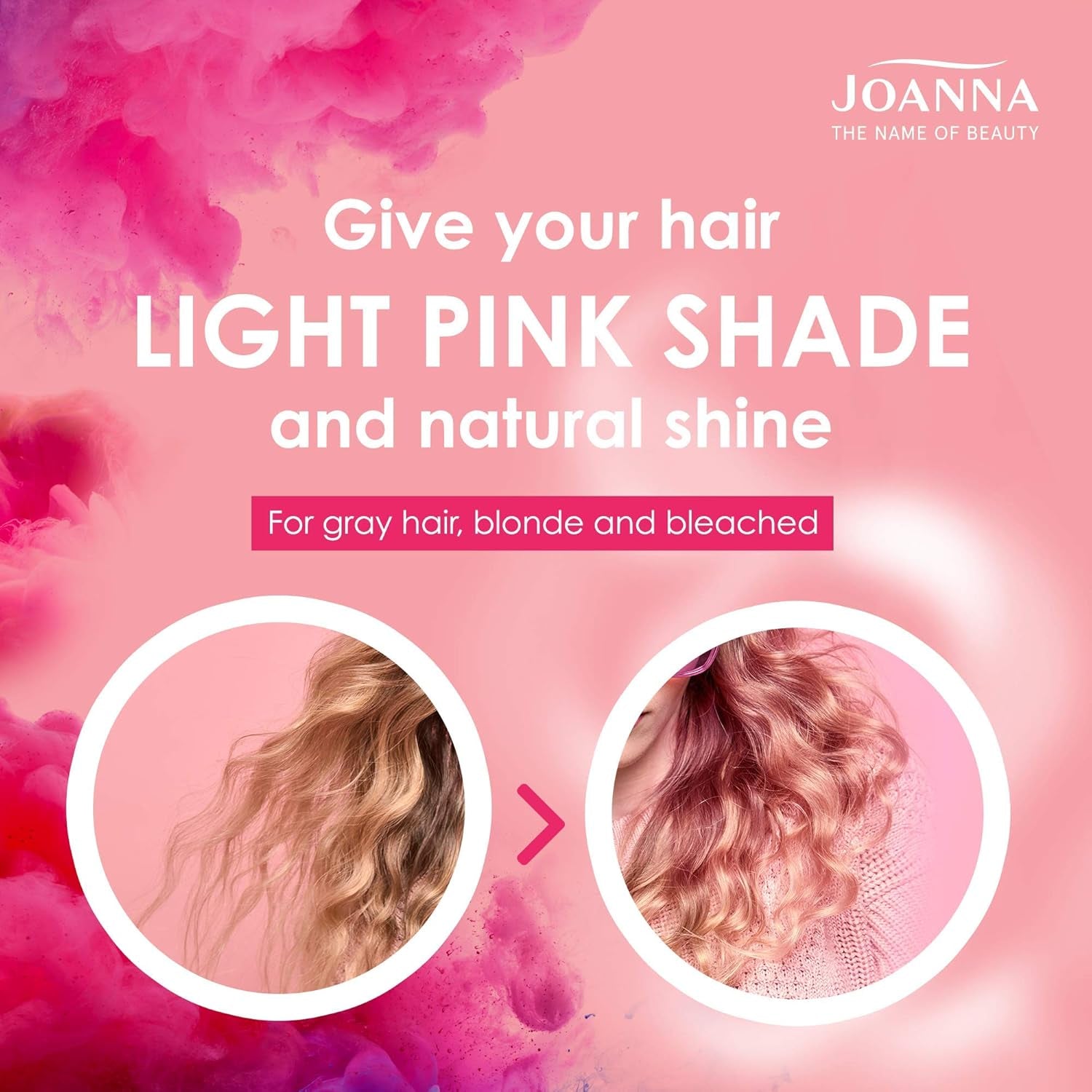 Joanna Ultra Color – Rosa Farbspülung für blondes und helles Haar – Pastellrosa – Natürlicher Glanz – Entfernt den Gelbstich aus graublondem Haar – Vorübergehende Wirkung – 150 ml Haarfärbemittel Naty Shop