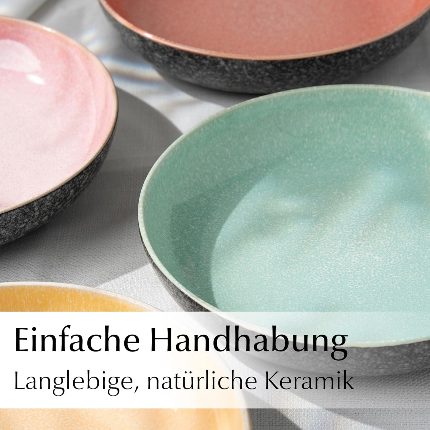 MIAMIO – Speiseteller, 6er-Set (850 ml) / große und tiefe Pastateller, Teller-Set für 6 Personen, Salatschüssel aus Keramik / spülmaschinen- und mikrowellengeeignet – Las Palmitas-Kollektion