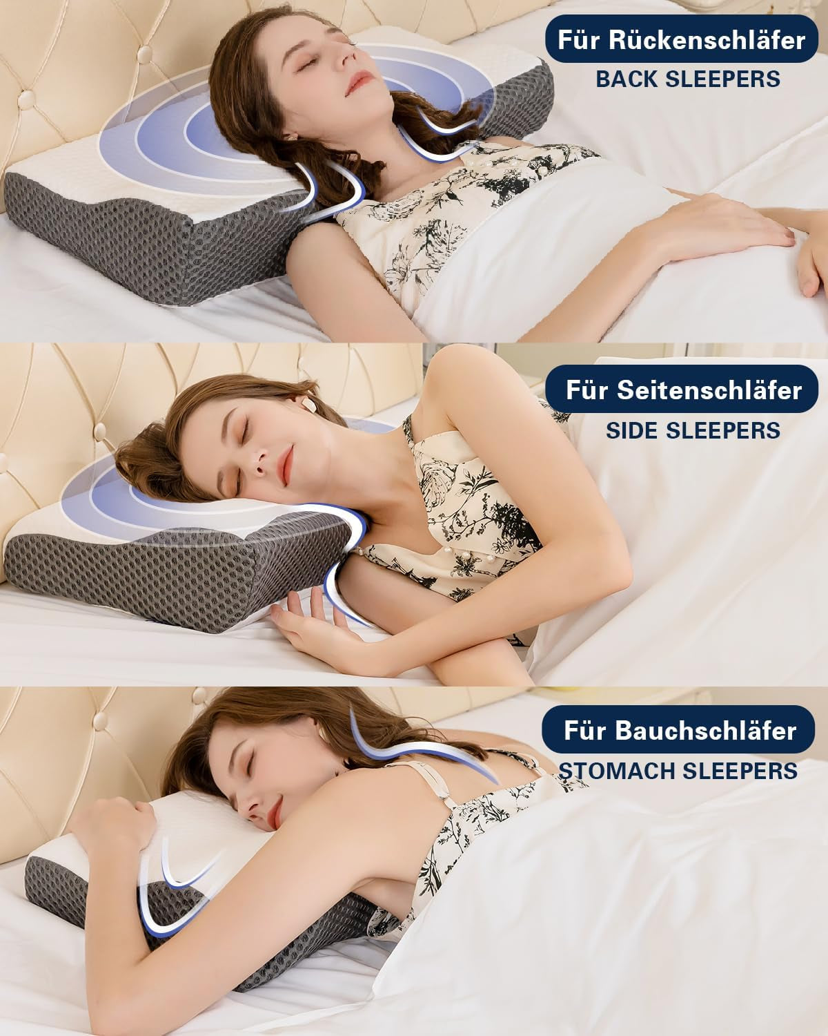 IDEA Kissen, ergonomisches orthopädisches Kissen gegen Nackenschmerzen, Memory-Schaum-Kissen für Seiten-, Rücken- und Bauchschläfer, Anti-Schnarch-Kissen für Männer und Frauen (62 x 34,5 x 12/8 cm). Orthopädische Nackenkissen von Naty Shop