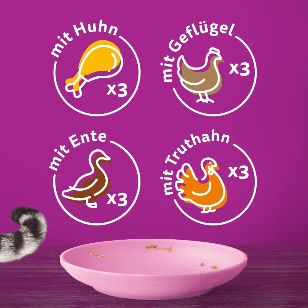 WHISKAS Junior Nassfutterbeutel, Multipack, Auswahl an Geflügelfleisch in Gelee, 12 x 85 g