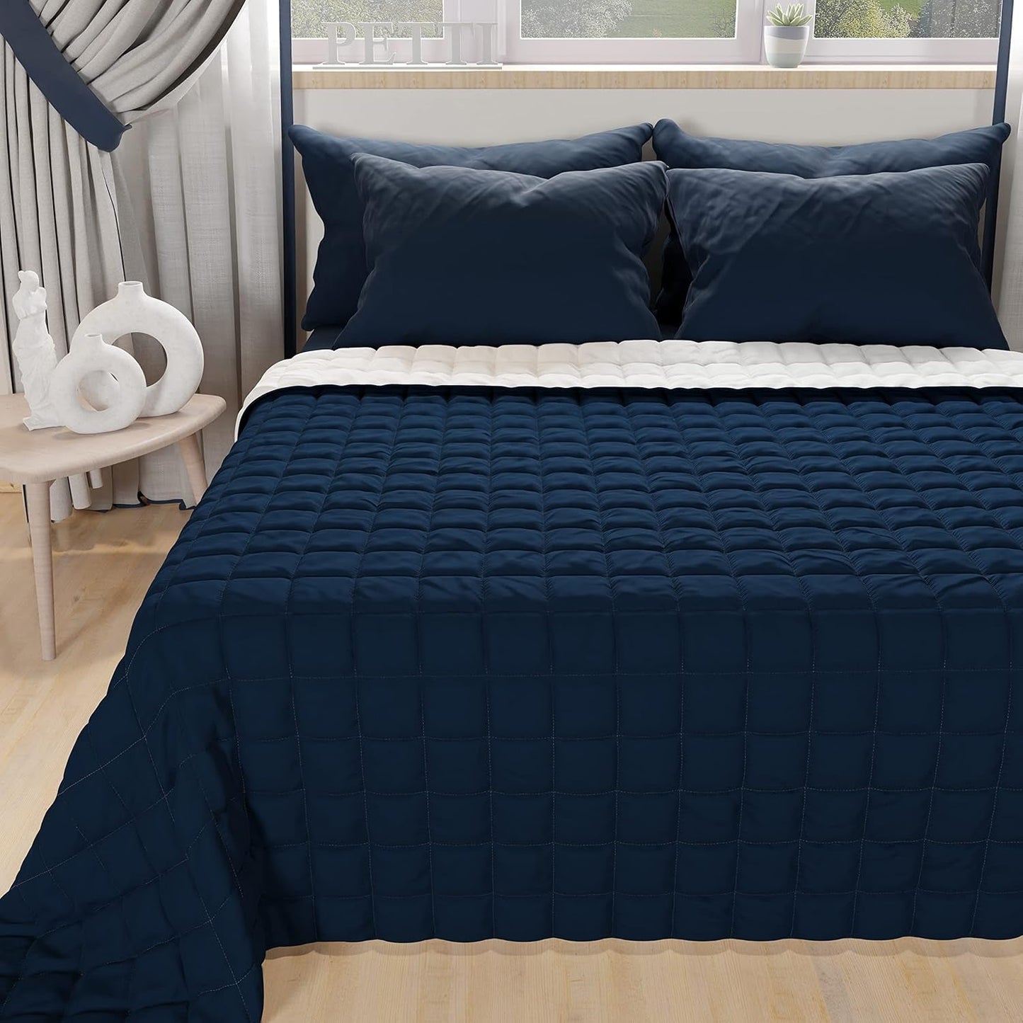 PETTI Artigiani Italiani – Einzelbettbezug, doppelseitige Bettdecke, Federkerndecke, Mitternachtsblau, Weiß, 100 % Made in Italy. Bettdecken und Steppdecken Naty Shop Mitternachtsblau Weiß Einzelbett