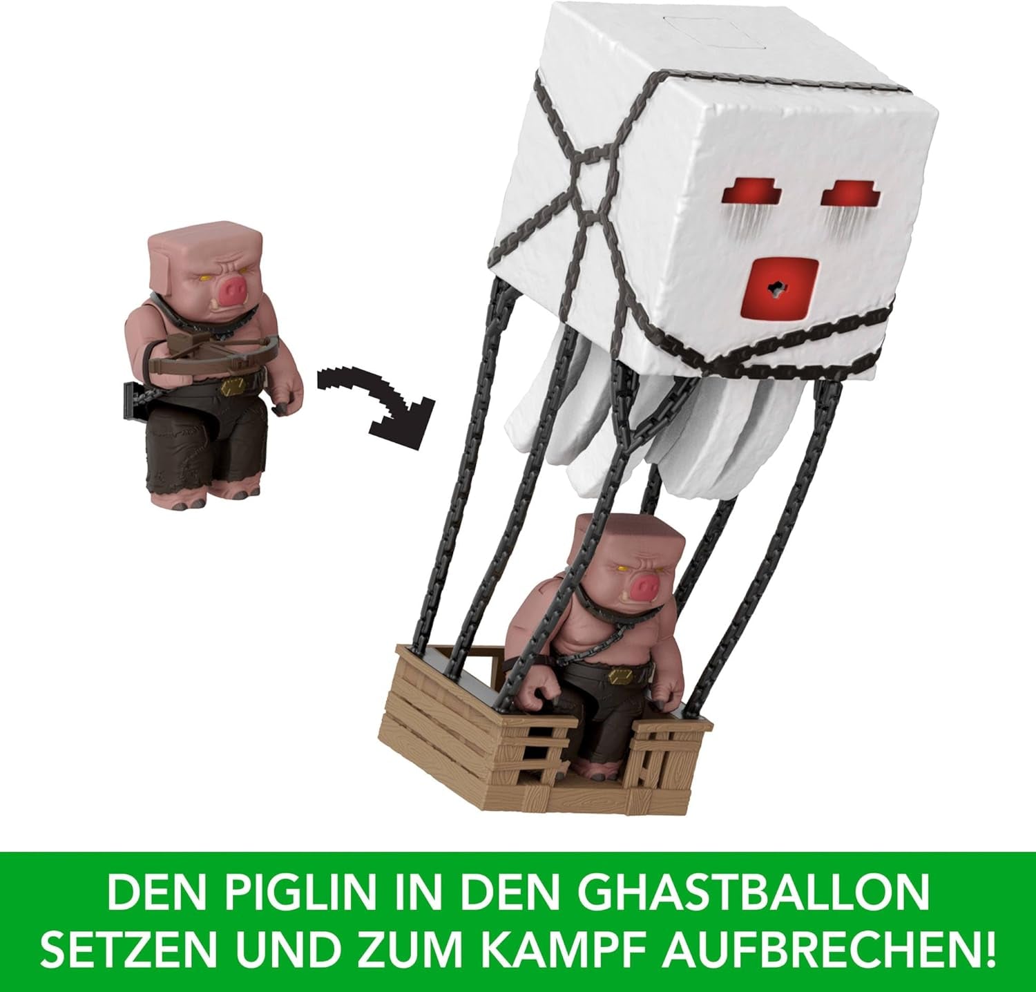 Mattel Minecraft Actionfiguren-Set, Ghast mit Feuerangriff, Lichter, Lärm, Starter und Projektil, Piglin-Krieger, inspiriert vom Film, JFB69. Actionfiguren Naty Shop