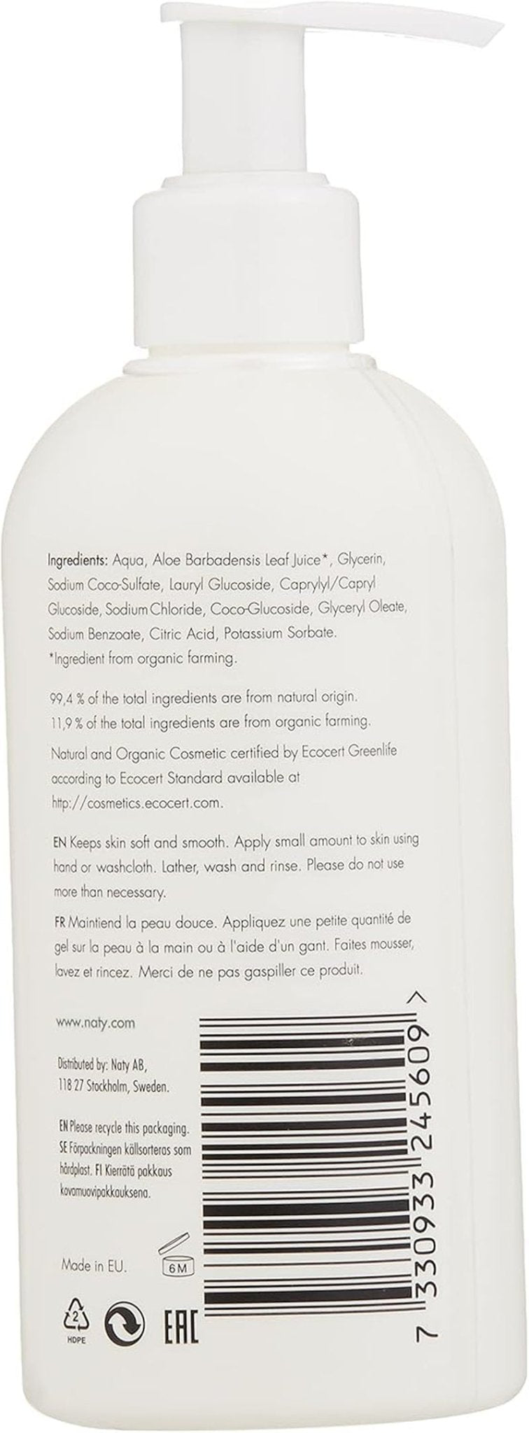 Eco von Naty, Duschgel für Kinder, biologische pflanzliche Inhaltsstoffe mit 0 % Duftstoff, hypoallergen und dermatologisch getestet, 200-ml-Flasche Kinder – Bade- und Hautpflege Naty Shop