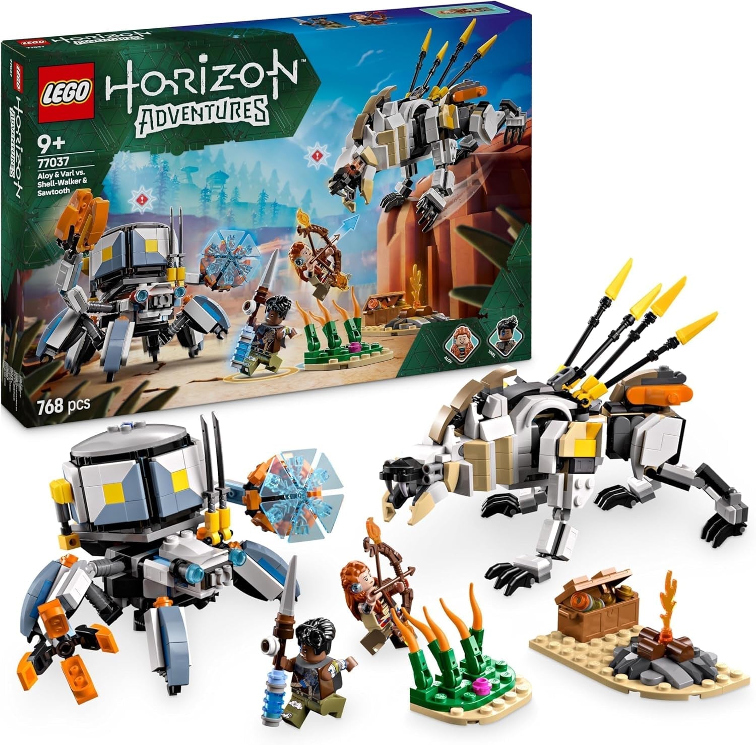 LEGO Horizon Adventures Aloy und Varl Vs. Gepanzerter Walker und Sägezahn, Monsterauto-Spielzeug und Minifiguren, Sammelset für Videospielfans, Jungen und Mädchen ab 9 Jahren 77037 Bausätze Besuche den LEGO-Store Standardtitel