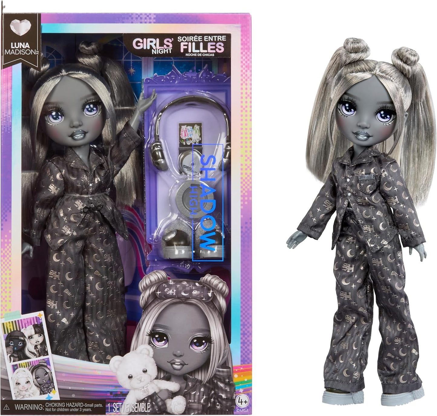 Rainbow High Shadow High Girl's Night – Luna Madison – 28 cm Modepuppe in Grautönen, Graues Haar & Outfit mit Accessoires und Kamm – Für Sammler und Kinder ab 6 Jahren