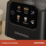 Siebträger-Espressomaschine GRUNDIG KSM 5330 mit integriertem Milchbehälter, Leistung 1628 W, Pumpendruck 15 bar, Doppeldüse, farbiges Touch-Display, BrewSense, CreamyPro, Edelstahl dunkel/Schwarz
